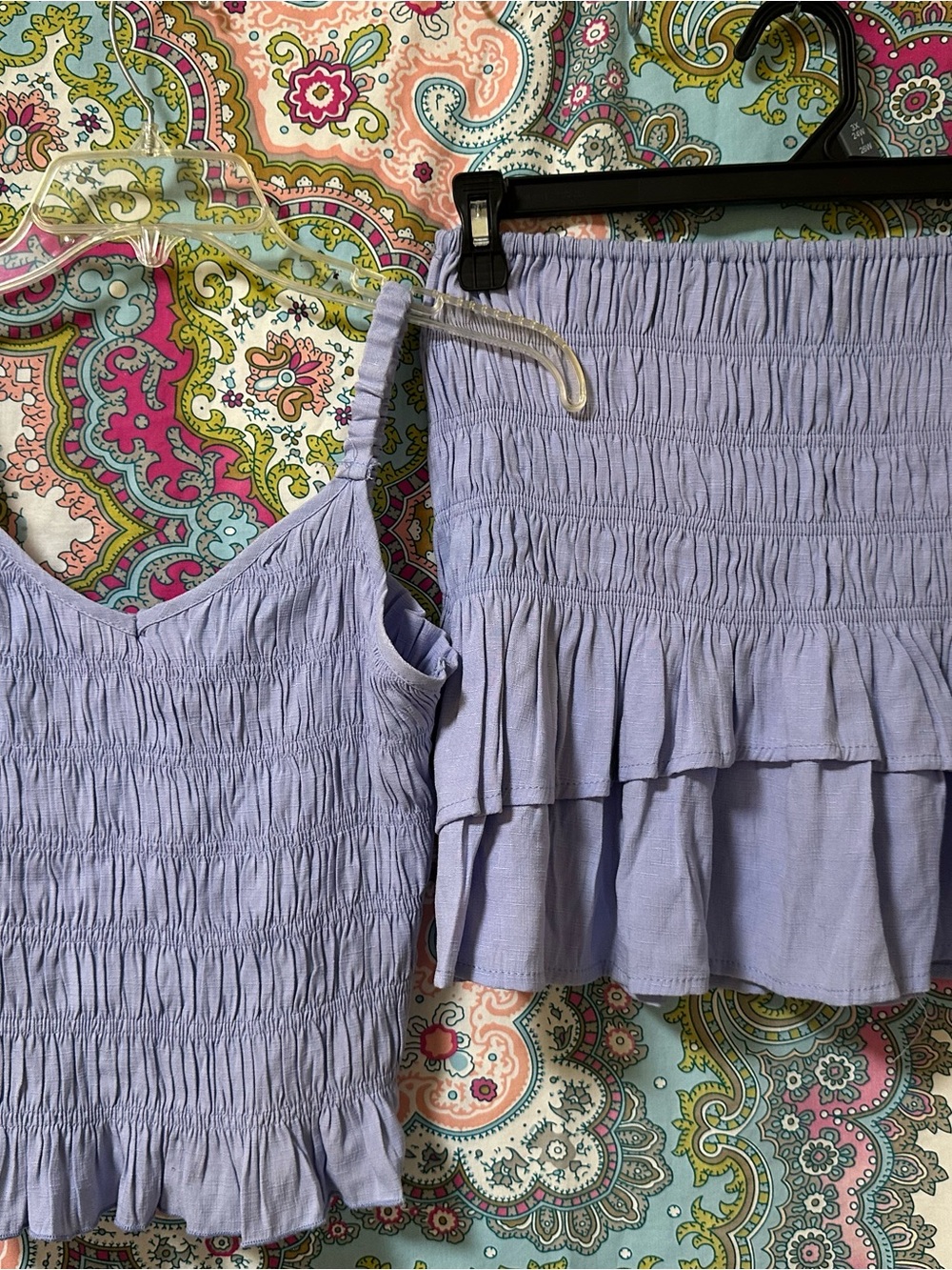 Smocked Lavender Ruffled Mini Skirt Set - Women